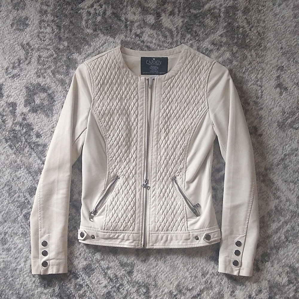 Off-white cream faux leather quilted jacket